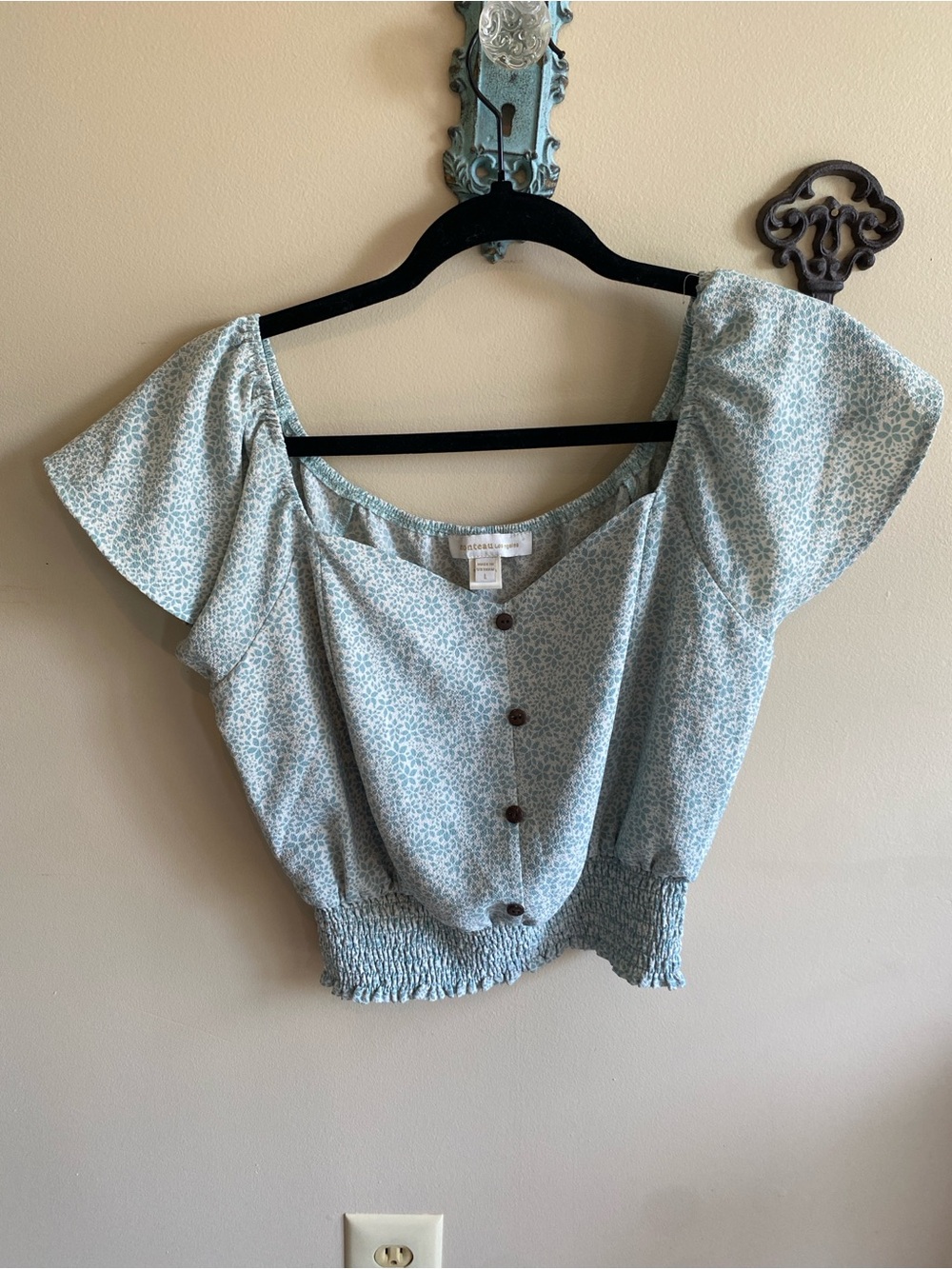 Monteau Light Aqua Floral-Print Women's Blouse